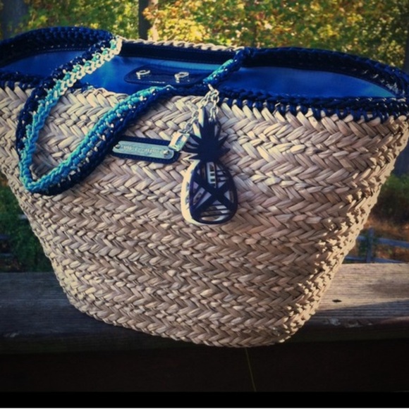 Juicy Couture Handbags - Juicy Couture Stylish Straw Tote with Blue Accents